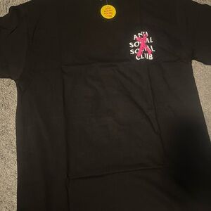Anti Social Social Club Canceled Black Tee with Pink and White Logo